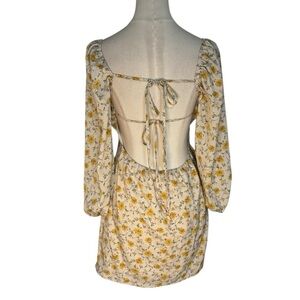 Et Clet Yellow Floral Mini Dress Sundress Sun Size L M Long Sleeve Boho Vacation